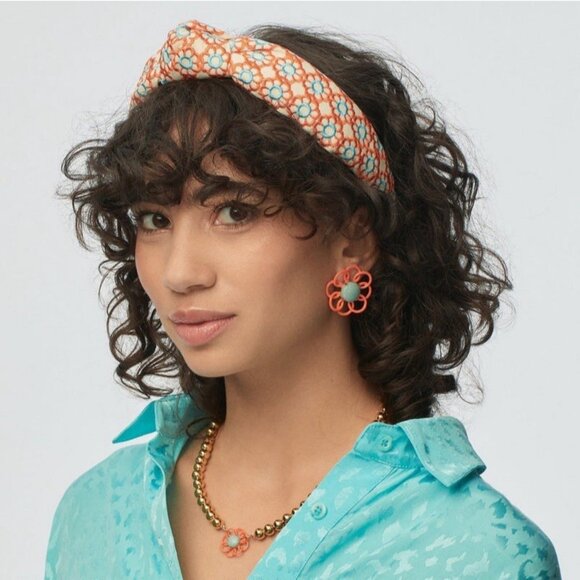 Lele Sadoughi Marigold Embroidered Knotted Women’s Headband + Dust Bag -Orange - Picture 9 of 10